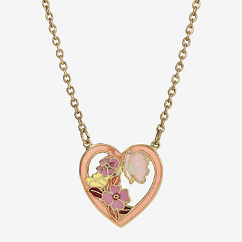 1928 Gold-Tone 15 Inch Link Heart Pendant Necklace