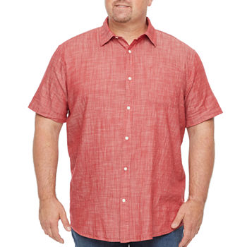 St. John's Bay Big and Tall Mens Chambray Classic Fit Short Sleeve Button-Down Shirt