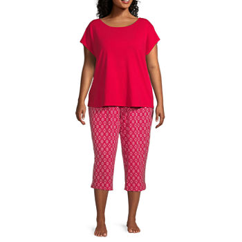 Liz Claiborne Womens Plus 2-pc. Crew Neck Short Sleeve Capri Pajama Set