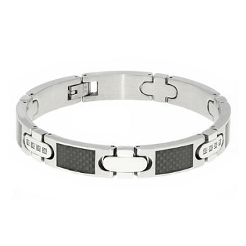 Mens 1/5 CT. T.W. Diamond Carbon Fiber Inlay Stainless Steel Bracelet