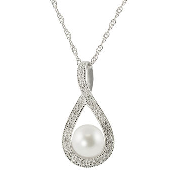 7-7.5Mm Cultured Freshwater Pearl And Diamond Accent Sterling Silver Pendant