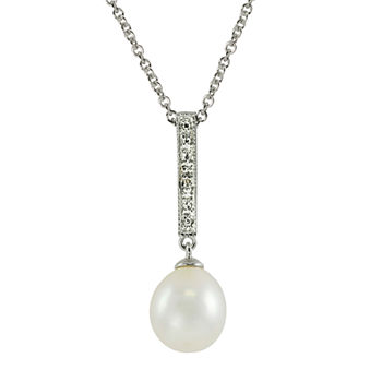 8.5-9Mm Cultured Freshwater Pearl And Diamond Accent Sterling Silver Pendant