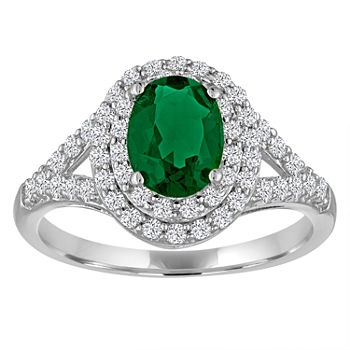 Simulated Emerald & Lab-Created White Sapphire Sterling Silver Ring