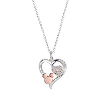 Disney Disney Classics Cubic Zirconia Pure Silver Over Brass 16 Inch Link Heart Minnie Mouse Pendant Necklace
