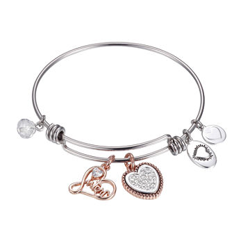 Footnotes Sisters Stainless Steel Solid Heart Bangle Bracelet