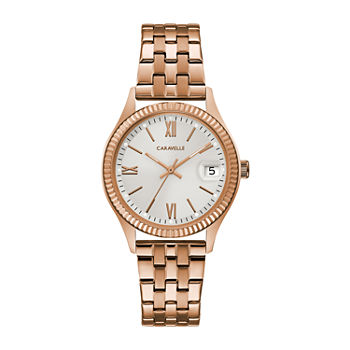 Caravelle Designed By Bulova Womens Rose Goldtone Stainless Steel Bracelet Watch 44m115