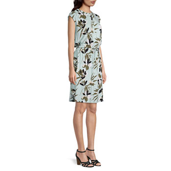 Liz Claiborne Short Sleeve Floral Midi A-Line Dress Plus