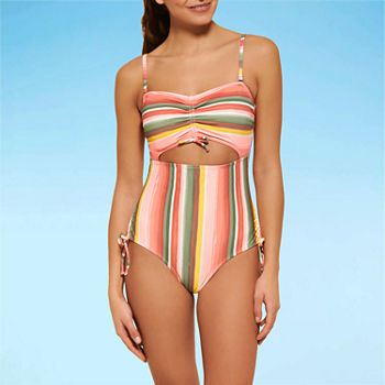 Decree Southern Tropics Womens Striped Monokini One Piece Swimsuit Juniors