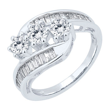 Love Lives Forever Womens 1 1/2 CT. T.W. Genuine White Diamond 10K Gold 3-Stone Engagement Ring