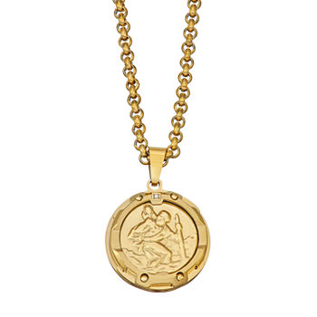 St. Christopher Medallion Mens Diamond Accent Genuine White Diamond Stainless Steel Round Pendant Necklace