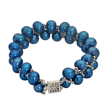 7-8Mm Cultured Freshwater Blue Pearl Sterling Silver Bracelet