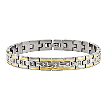 Mens Cubic Zirconia Stainless Steel Chain Bracelet