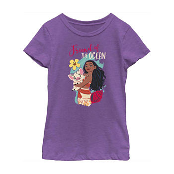 Disney Little & Big Girls Crew Neck Moana Short Sleeve Graphic T-Shirt