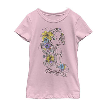 Disney Little & Big Girls Crew Neck Rapunzel Short Sleeve Graphic T-Shirt