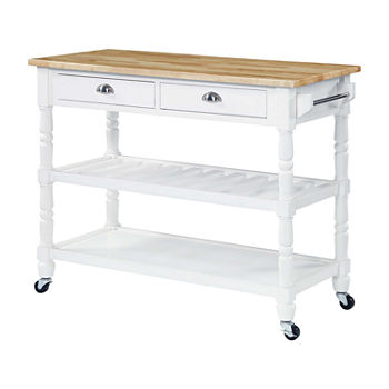 French Country Butcher Block Counter Top Kitchen Cart with Wine Rack