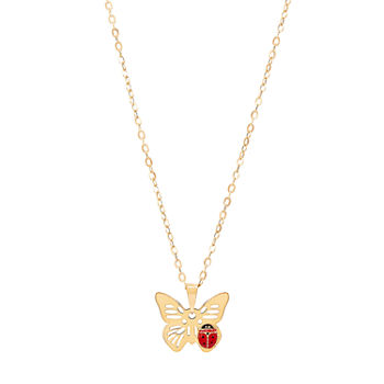 Made in Italy Womens 14K Gold Butterfly and Ladybug Pendant Necklace