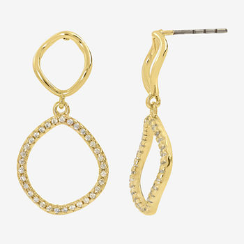 Sparkle Allure Cubic Zirconia 14K Gold Over Brass Oblong Drop Earrings
