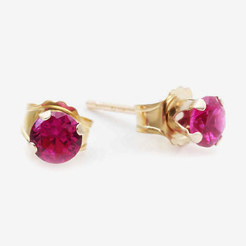 10K Yellow Gold 4mm Lab-Created Ruby Stud Earrings