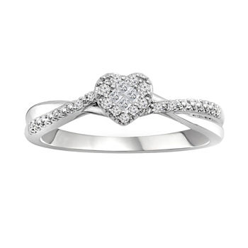 Promise My Love 1/8 CT. T.W. Diamond 10K White Gold Heart Promise Ring