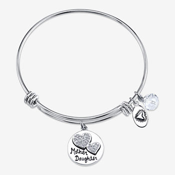 Footnotes Mother And Daughter Silver Tone Stainless Steel Bangle Bracelet