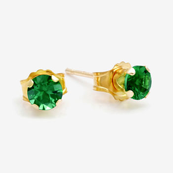 Lab Created Green Emerald 10K Gold 4mm Stud Earrings