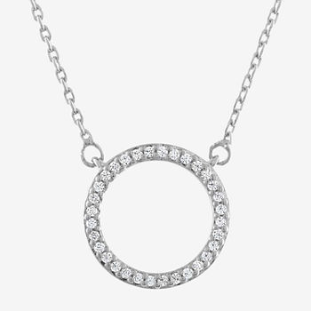 Womens 1/10 CT. T.W. Genuine White Diamond Sterling Silver Circle Pendant Necklace