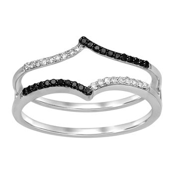 Midnight Black Womens 1/7 CT. T.W. Genuine Black Diamond 14K White Gold Wedding Ring Guard