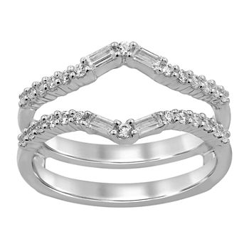 Womens 3/8 CT. T.W. Genuine White Diamond 14K White Gold Ring Guard