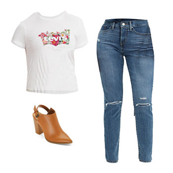 LEV'S WHITE TEE/311 SHAPING SKINNY: Levi’s® The Perfect Tee, Shaping Skinny Jeans & a.n.a Mules