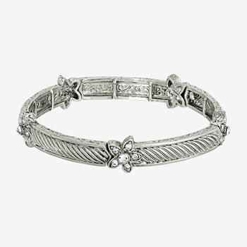 1928 Silver-Tone Crystal Flower Stretch Bracelet