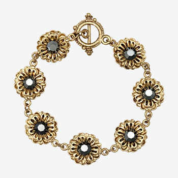 1928 Gold-Tone Crystal Flower Link Bracelet