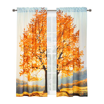 Scenic Fall Tree Light-Filtering Rod Pocket Set of 2 Curtain Panel