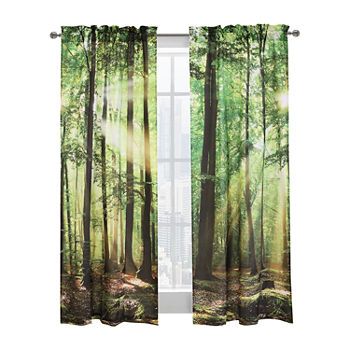 Scenic Forest Light-Filtering Rod Pocket Set of 2 Curtain Panel