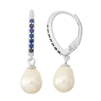 White Cultured Freshwater Pearl & Lab-Created White Sapphire Sterling Silver Earrings