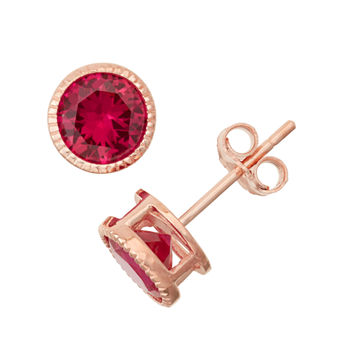 Lab-Created Ruby 14K Rose Gold Over Silver Stud Earrings