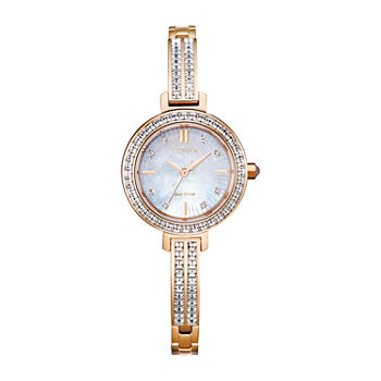 Citizen Silhouette Crystal Womens Rose Goldtone Stainless Steel Bracelet Watch Em0863-53d