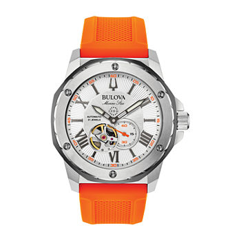 Bulova Marine Star Mens Automatic Orange Strap Watch 98a226