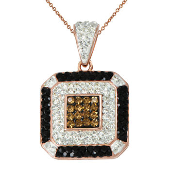 14K Rose Gold Over Silver Crystal Square Pendant Necklace