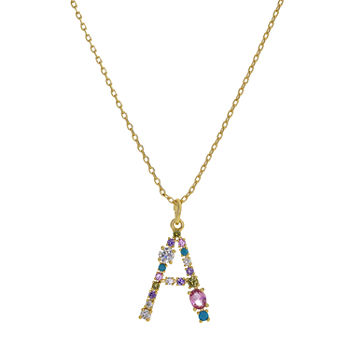 Sparkle Allure Initial Cubic Zirconia 14K Gold Over Brass 16 Inch Link Pendant Necklace