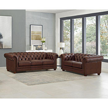 Aliso Leather Upholstery Collection Sofa + Loveseat Set