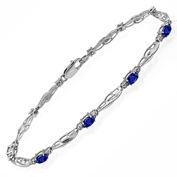 Limited Quantities! Diamond Accent Lab Created Blue Sapphire Sterling Silver 7.25 Inch Tennis Bracelet