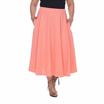 White Mark Tasmin Womens Stretch Midi Flared Skirt-Plus