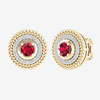 1/5 CT. T.W. Lead Glass-Filled Red Ruby 10K Gold 12.5mm Stud Earrings
