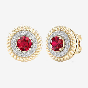 1/3 CT. T.W. Lead Glass-Filled Red Ruby 10K Gold 12.7mm Stud Earrings