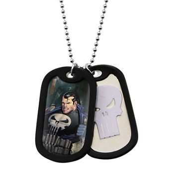 Marvel Punisher Mens Stainless Steel Double Dog Tag Pendant Necklace