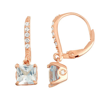 Lab Created Aquamarine & Diamond Accent 14K Rose Gold  Over Silver Earrings