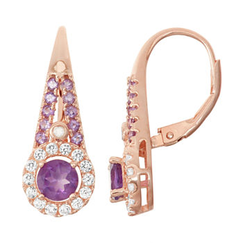 Genuine Amethyst, Lab Created White Sapphire & Diamond Accent 14K Rose Gold  Over Silver Earrings