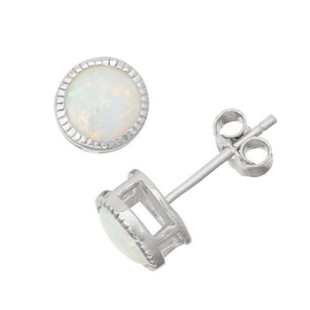 Lab Created Opal Sterling Silver Stud Earrings