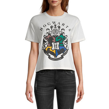 Juniors Hogwarts Cropped Womens Crew Neck Short Sleeve Harry Potter Graphic T-Shirt