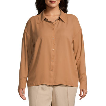 Worthington Plus Womens Long Sleeve Regular Fit Button-Down Shirt